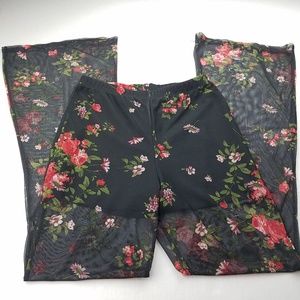 MOLLY & ERICA Flared Black Sheer Floral Pants
